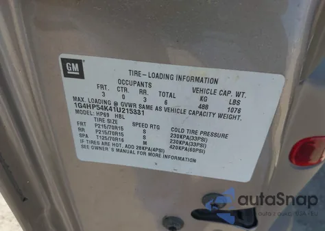 2001 Buick Lesabre Custom z USA, uszkodzony, nr VIN 1G4HP54K41U215331